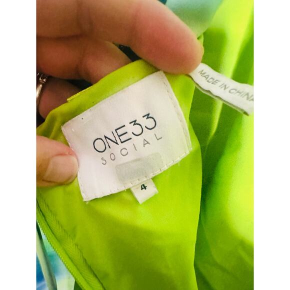 ONE33 SOCIAL Green Blue Watercolor Abstract Halter Neck Tie Dye Dress Gown SZ 4 - Picture 8 of 16